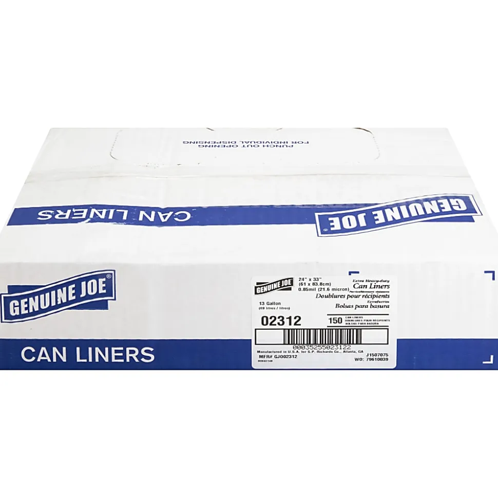 Genuine Joe 75% Recycled Heavy-Duty Contractor Trash Bags, 0.8 mil, 13 Gallons, 24" x 31", White, Box Of 150