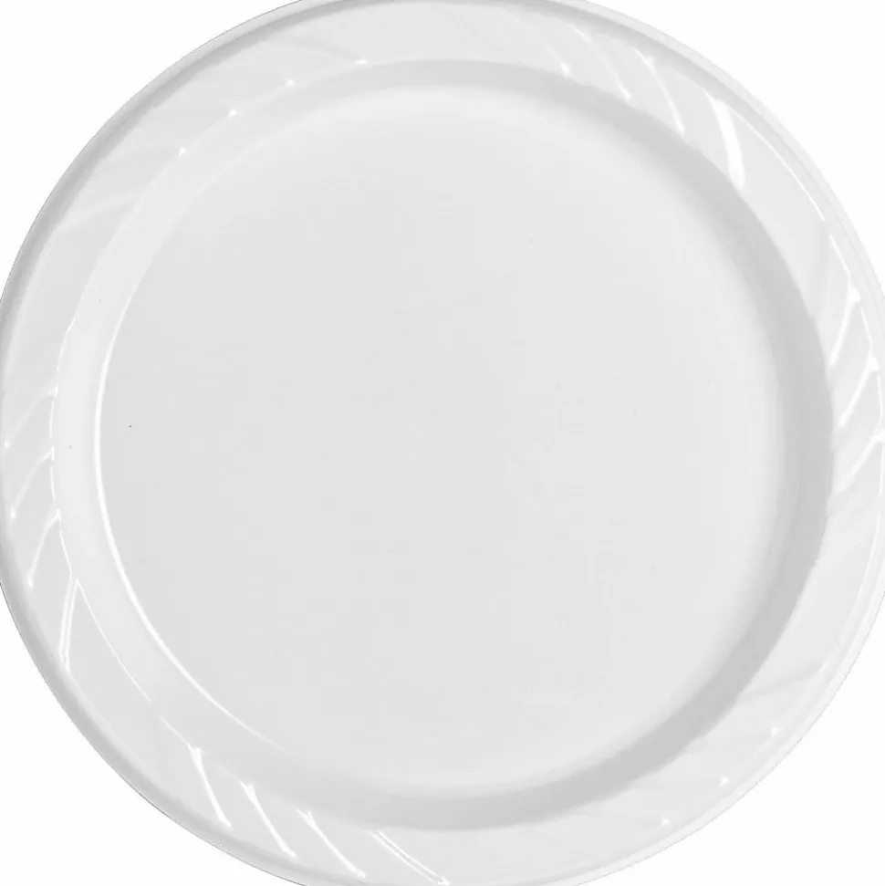 Genuine Joe Reusable/Disposable 9" Plastic Plates, White, Pack Of 125