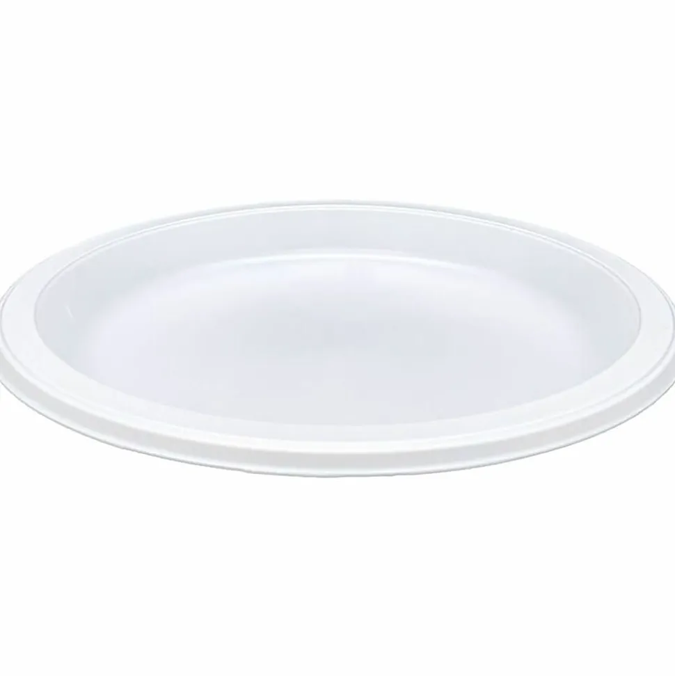 Genuine Joe Reusable/Disposable 9" Plastic Plates, White, Pack Of 125