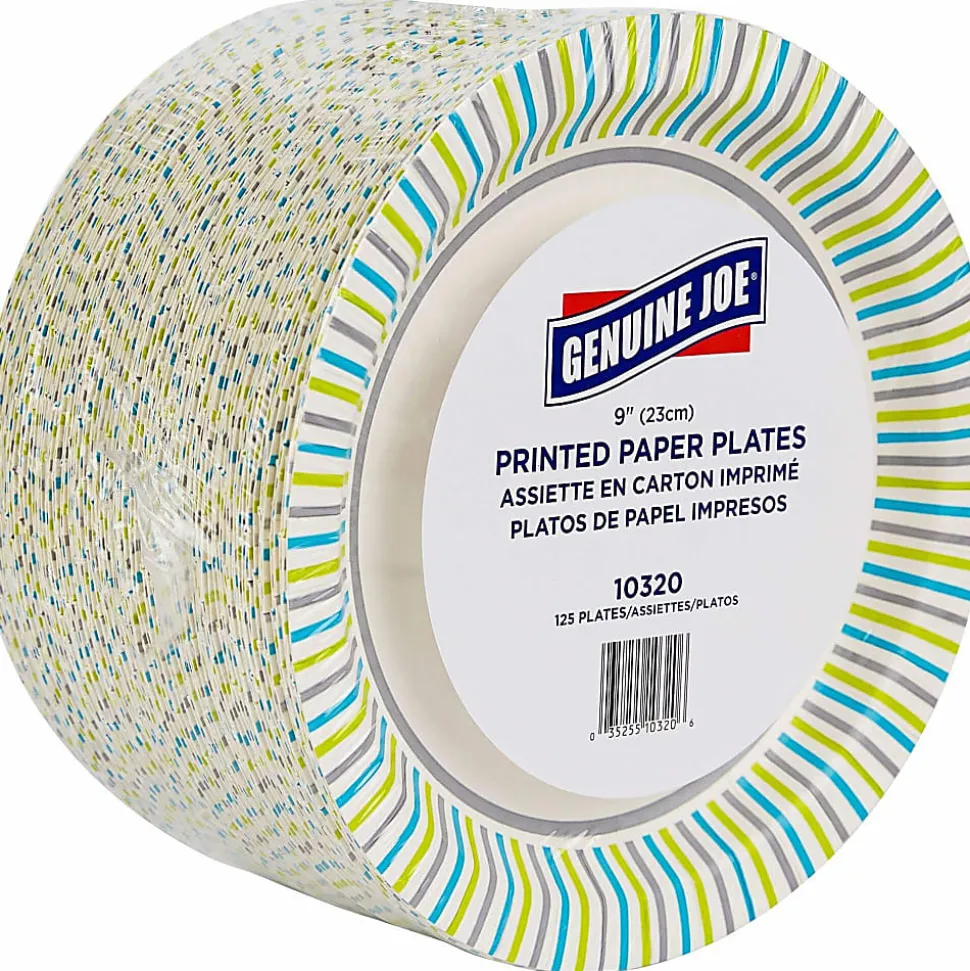 Genuine Joe Round Paper Plates, 8-5/8", Multicolor, Pack of 125 Plates.