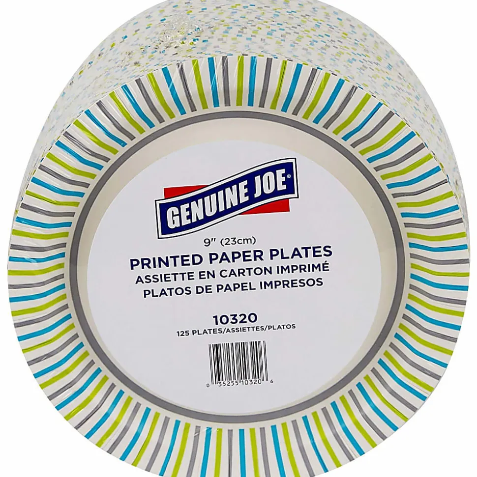 Genuine Joe Round Paper Plates, 8-5/8", Multicolor, Pack of 125 Plates.
