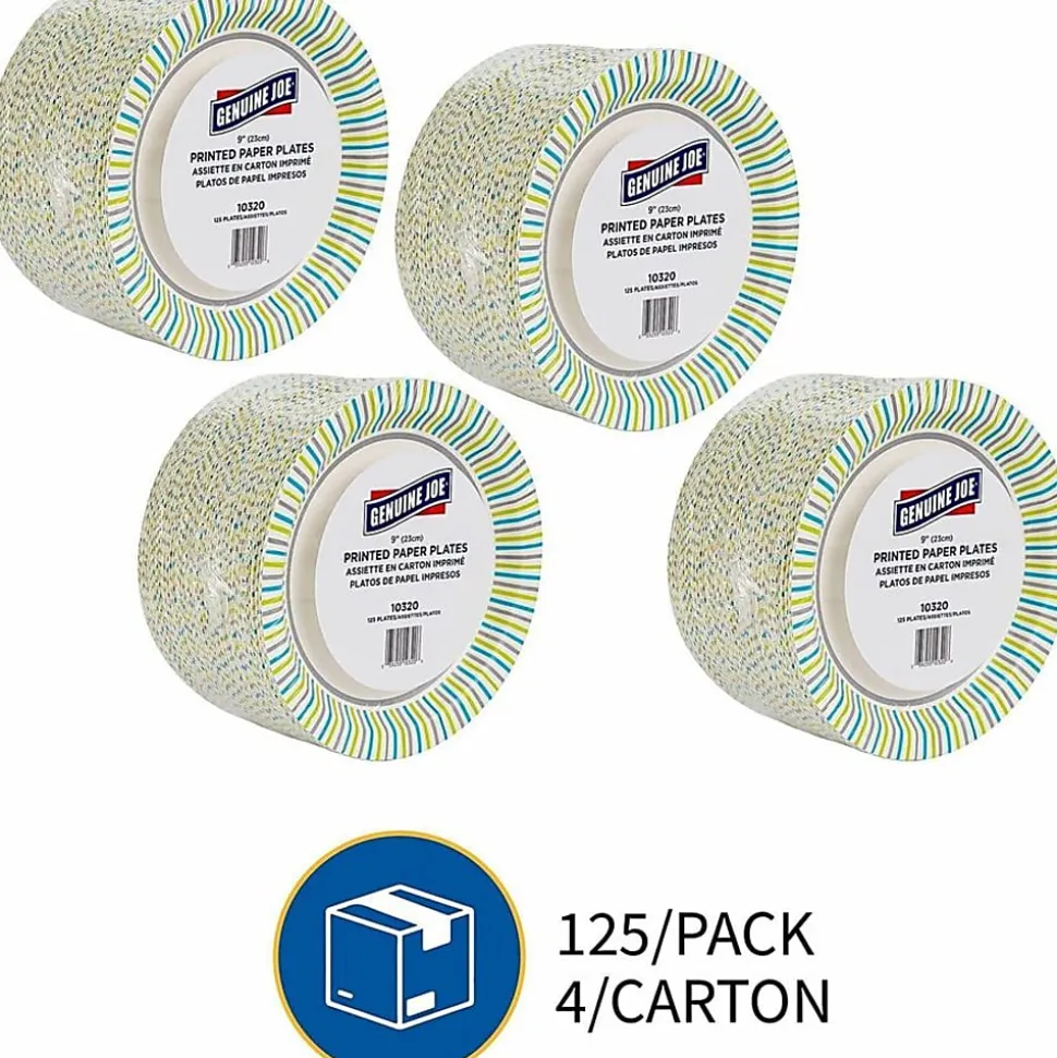 Genuine Joe Round Paper Plates, 8-5/8", Multicolor, Pack of 125 Plates.