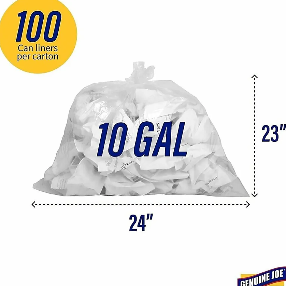 Genuine Joe Super Hexene Clear Trash Can Liners, 0.6 mil, 10 Gallons, 24" x 23", Clear, Box Of 500