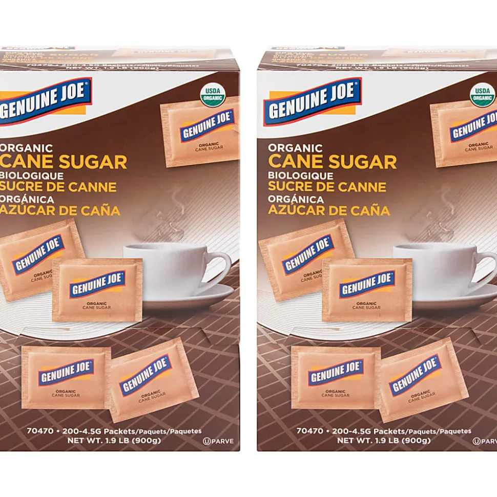 Genuine Joe Turbinado Natural Cane Sugar Packets - 0.159 oz (4.5 g) - Molasses Flavor - Natural Sweetener - 200/Box - 2 / Carton