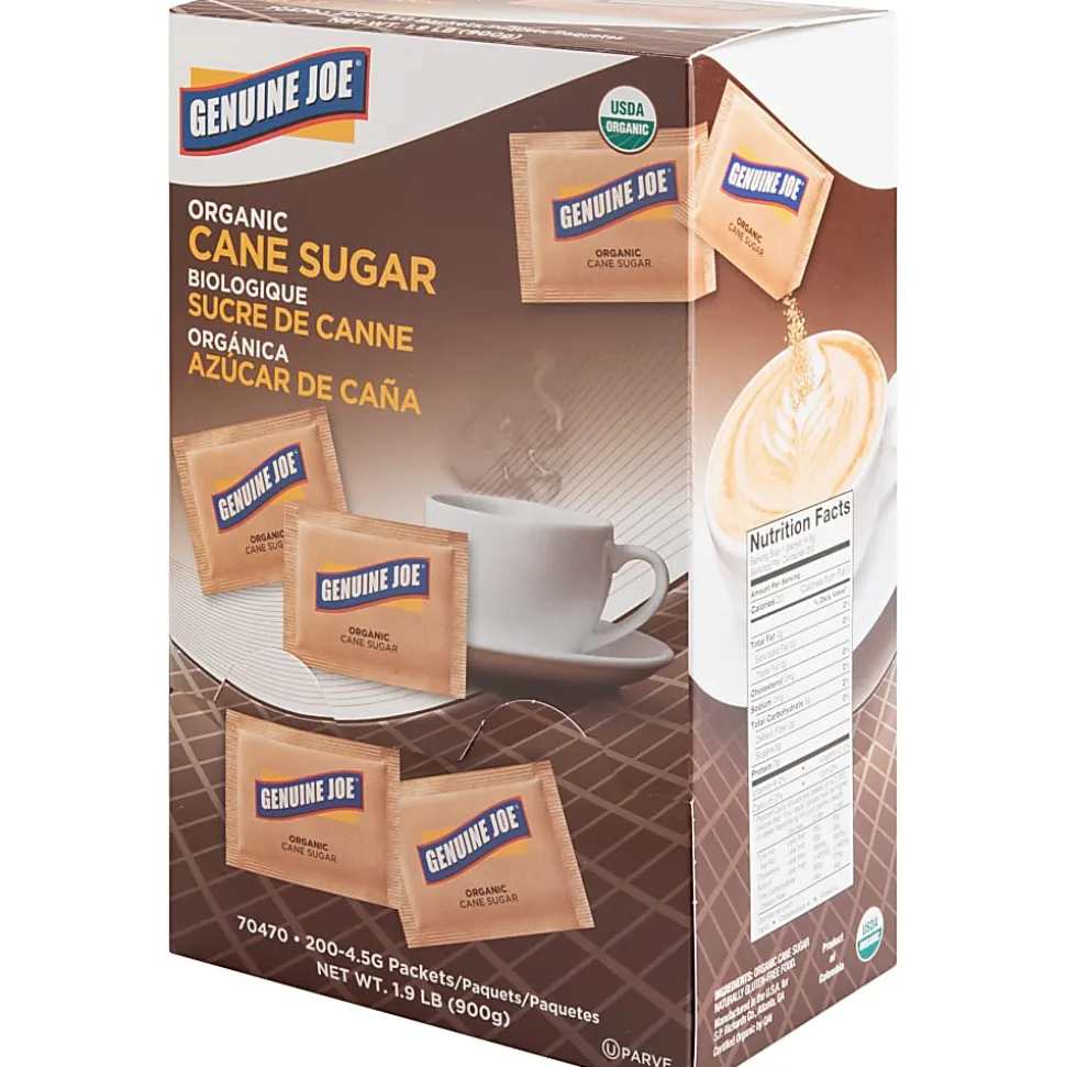 Genuine Joe Turbinado Natural Cane Sugar Packets - 0.159 oz (4.5 g) - Molasses Flavor - Natural Sweetener - 200/Box - 2 / Carton