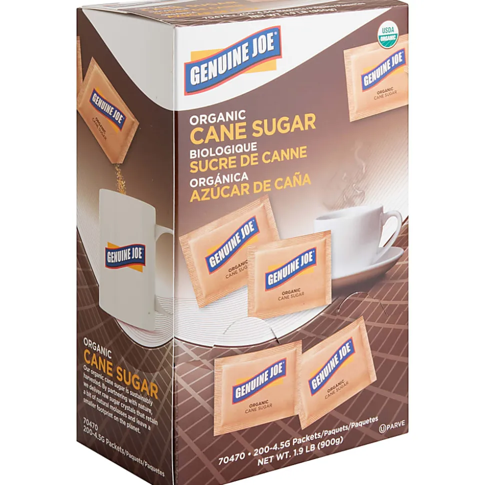 Genuine Joe Turbinado Natural Cane Sugar Packets - 0.159 oz (4.5 g) - Molasses Flavor - Natural Sweetener - 200/Box - 2 / Carton