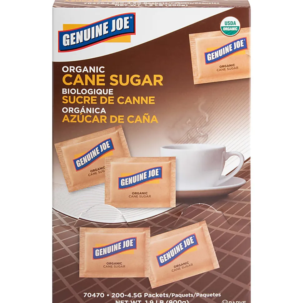 Genuine Joe Turbinado Natural Cane Sugar Packets - 0.159 oz (4.5 g) - Molasses Flavor - Natural Sweetener - 200 / Box
