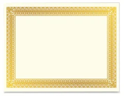 Geographics Foil Certificates, 8-1/2" x 11", Rome Gold, Pack Of 15