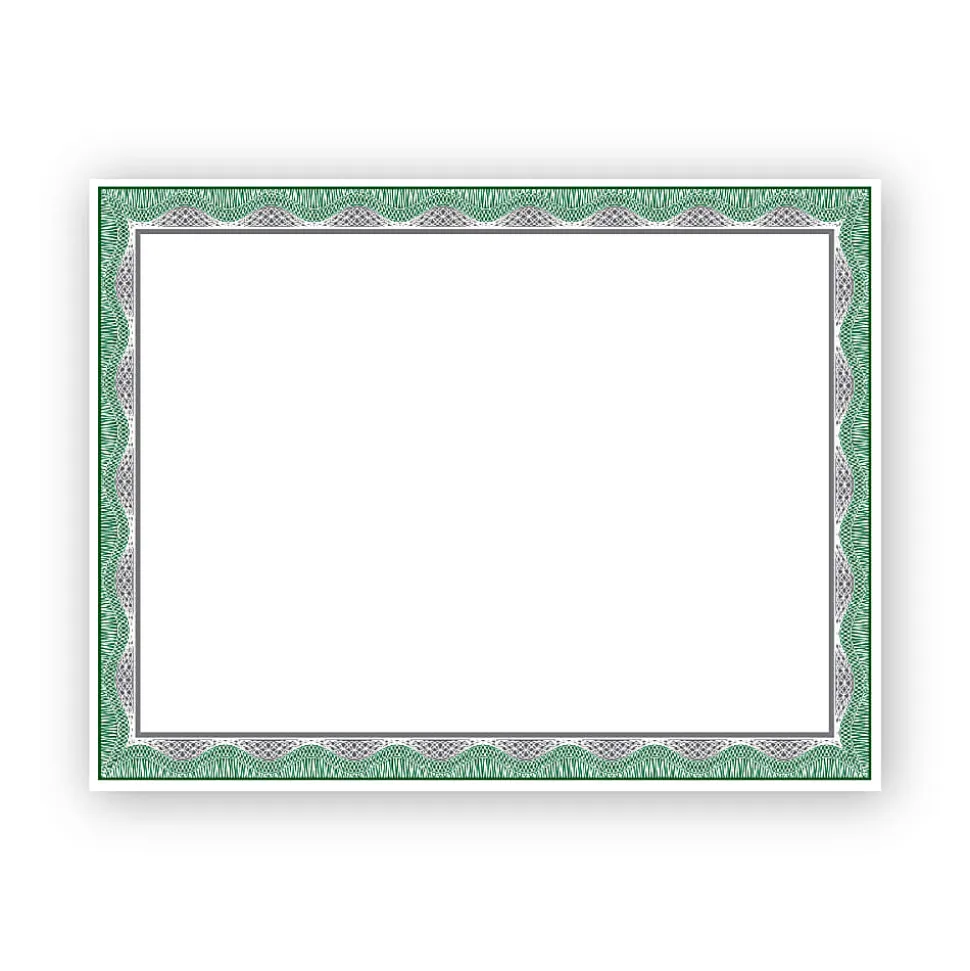 Geographics Heavyweight Foil Certificates, 8-1/2" x 11", Green With Silver Foil, Pack Of 15