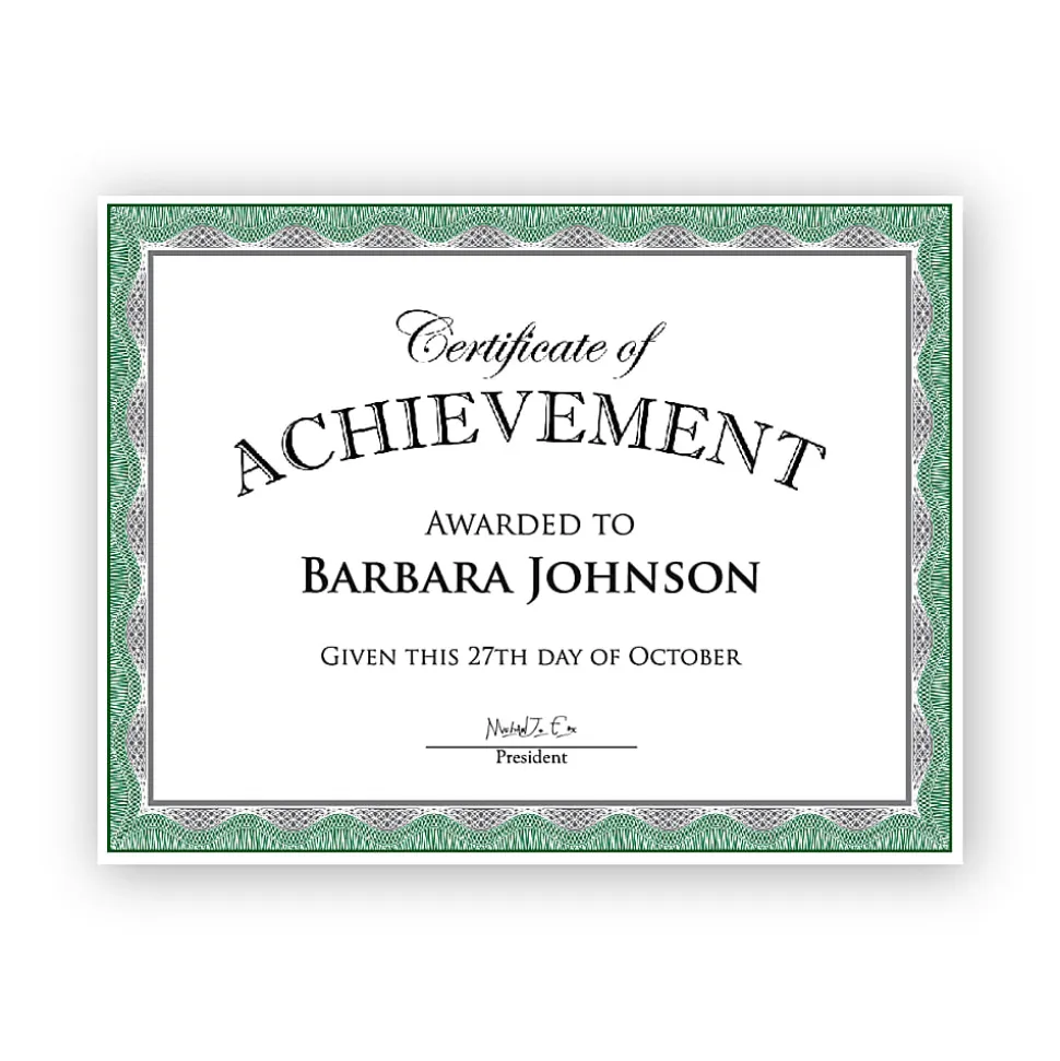Geographics Heavyweight Foil Certificates, 8-1/2" x 11", Green With Silver Foil, Pack Of 15