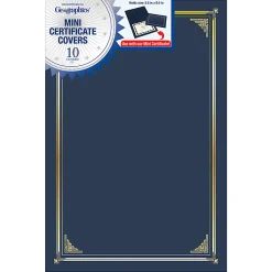 Geographics® Linen Mini Certificate Covers, 9-3/4" x 6-1/2", Navy, Pack Of 10 Covers