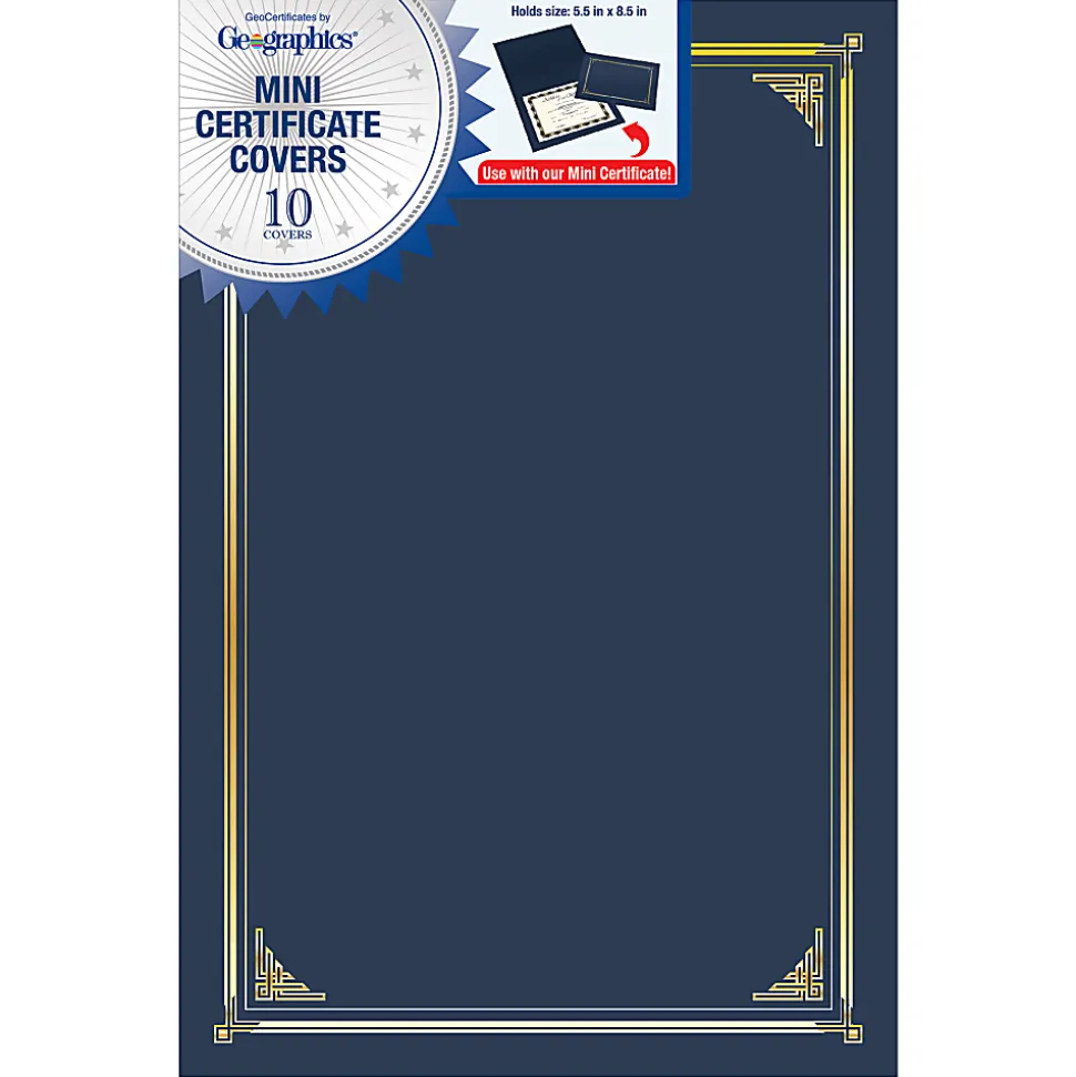 Geographics® Linen Mini Certificate Covers, 9-3/4" x 6-1/2", Navy, Pack Of 10 Covers