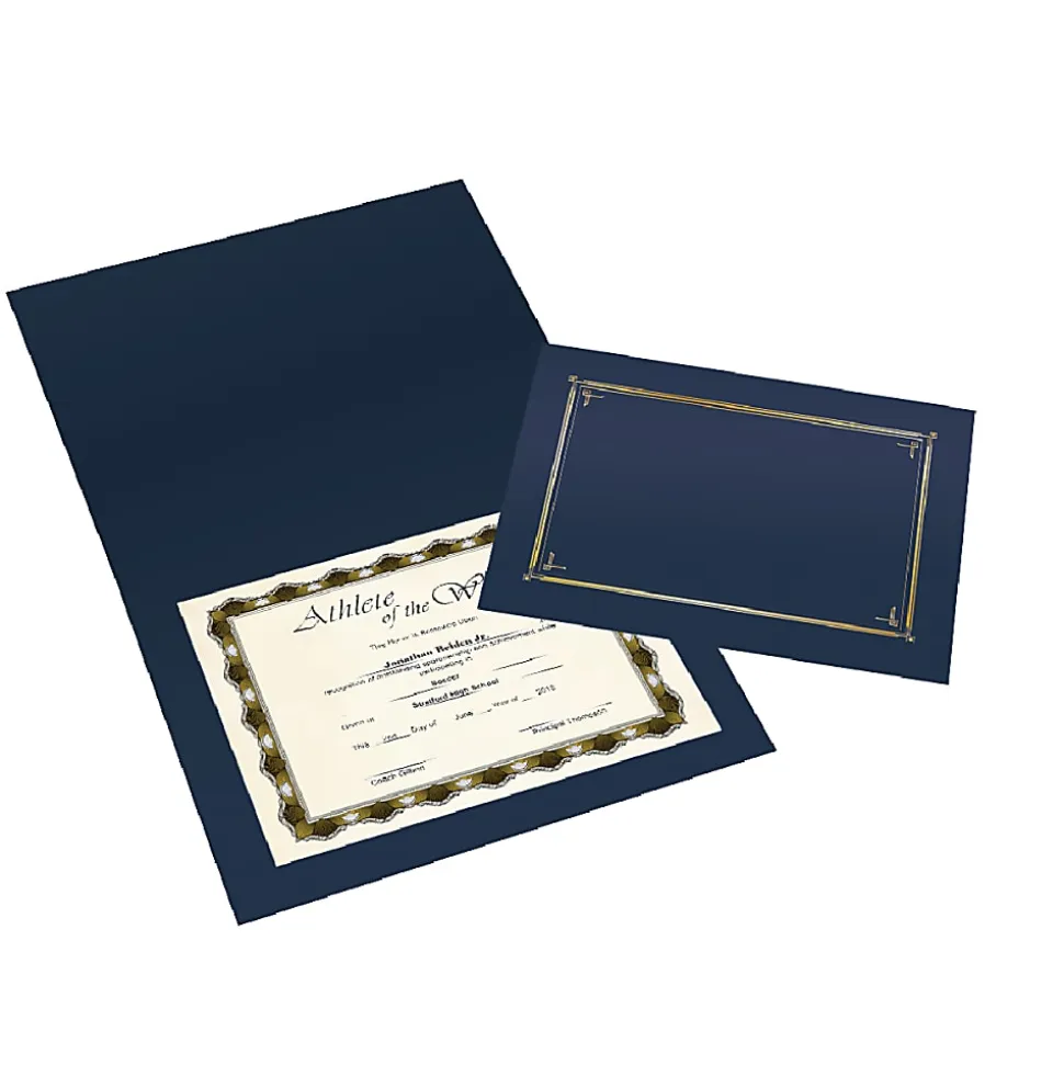 Geographics® Linen Mini Certificate Covers, 9-3/4" x 6-1/2", Navy, Pack Of 10 Covers