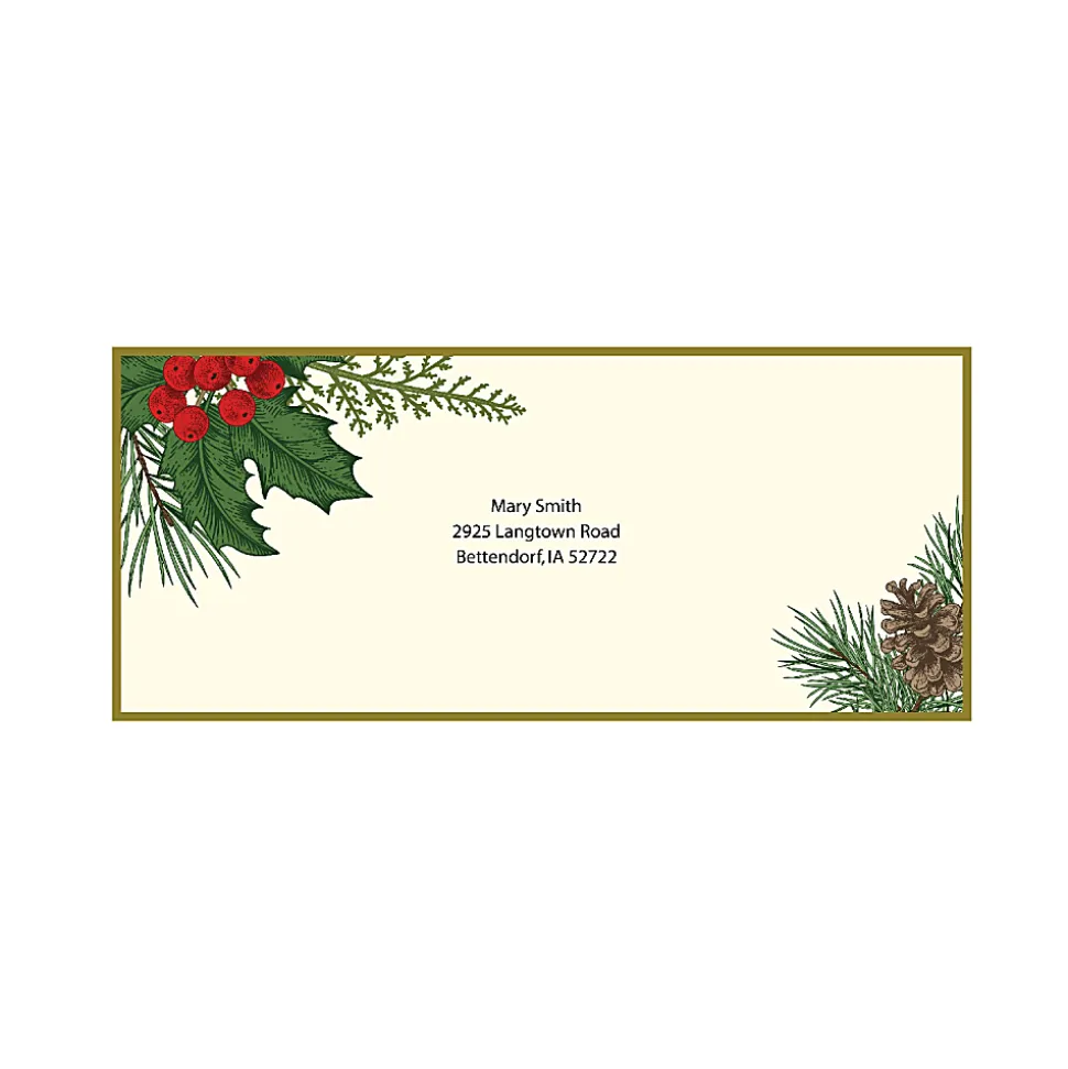 Geo Studios #10 Holiday-Themed Envelopes, Moisture Seal, Vintage Holly, Pack Of 35 Envelopes