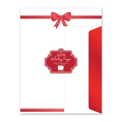 Geo Studios Premium Holiday Letterhead And Envelope Kit, 11" x 8-1/2", Red Bow, Kit Of 48 Pieces