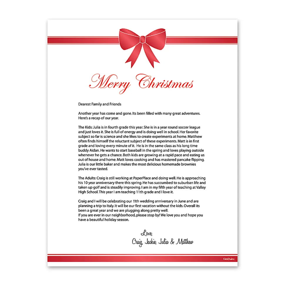 Geo Studios Premium Holiday Letterhead And Envelope Kit, 11" x 8-1/2", Red Bow, Kit Of 48 Pieces