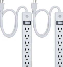 GE 6 Outlet Power Strip 2 Pack, 1'6