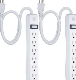 GE 6 Outlet Power Strip 2 Pack, 1'6