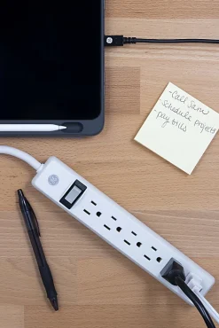 GE 6 Outlet Power Strip 2 Pack, 1'6