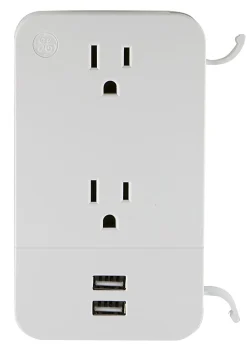 GE 2-Outlet 2-USB Wall Tap With Cable Management, 31705
