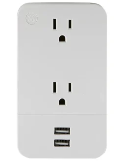 GE 2-Outlet 2-USB Wall Tap With Cable Management, 31705