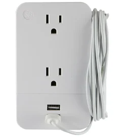 GE 2-Outlet 2-USB Wall Tap With Cable Management, 31705