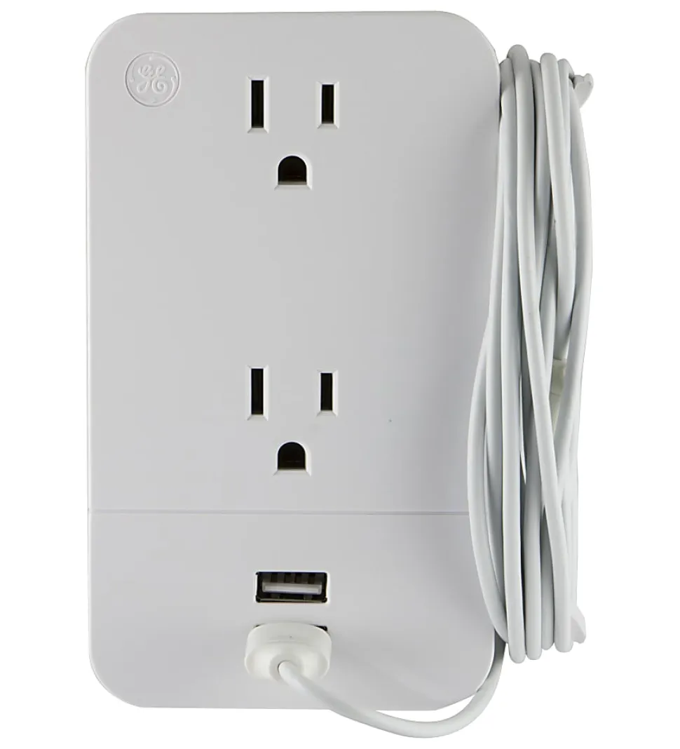 GE 2-Outlet 2-USB Wall Tap With Cable Management, 31705