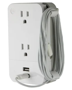 GE 2-Outlet 2-USB Wall Tap With Cable Management, 31705