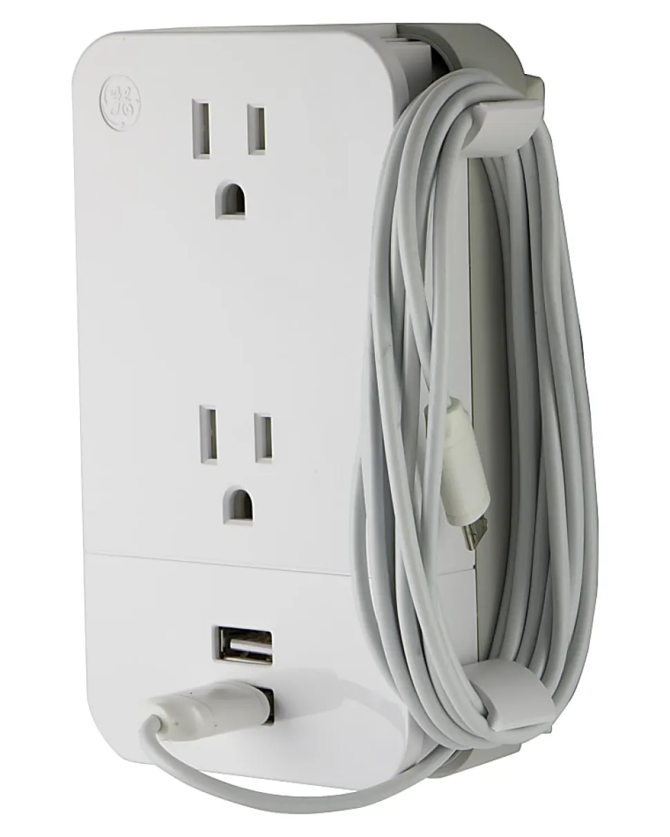 GE 2-Outlet 2-USB Wall Tap With Cable Management, 31705