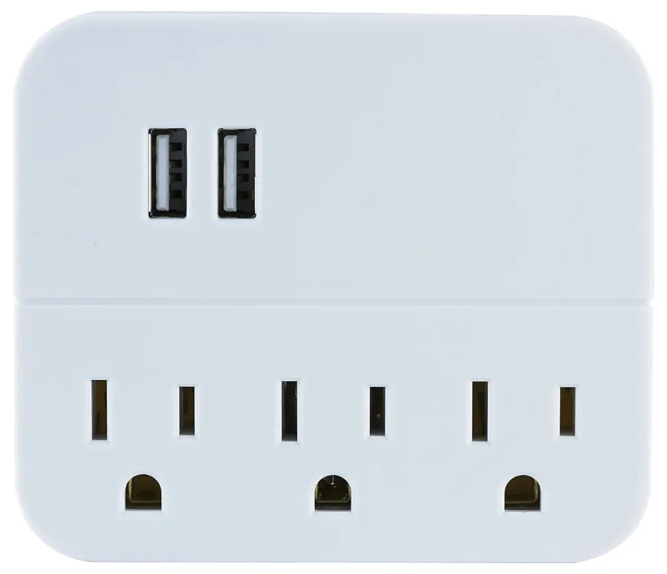 GE USB Wall Charger With 3 Outlets, White, 32193