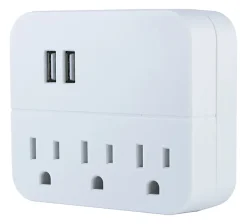 GE USB Wall Charger With 3 Outlets, White, 32193