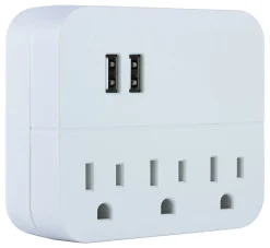 GE USB Wall Charger With 3 Outlets, White, 32193