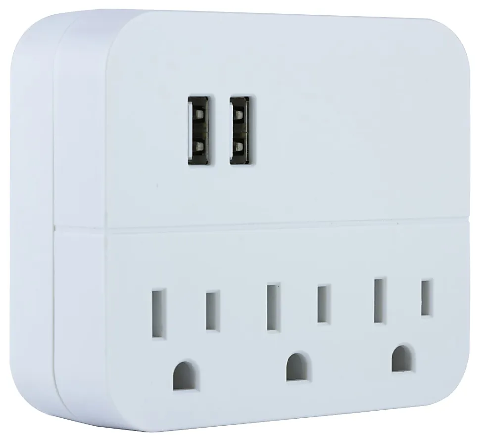 GE USB Wall Charger With 3 Outlets, White, 32193