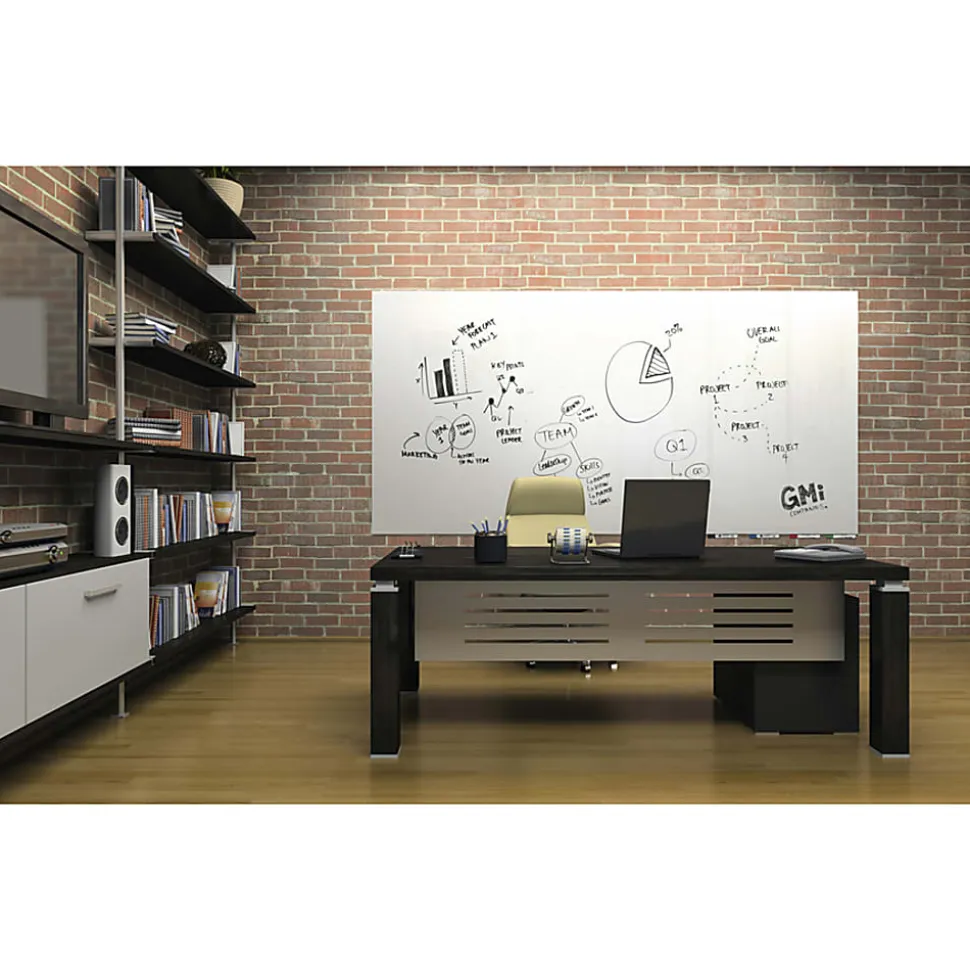 Ghent Aria Low-Profile Magnetic Glass Unframed Dry-Erase Whiteboard, 48" x 96", White