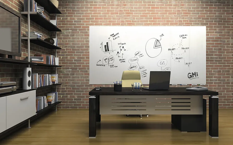 Ghent Aria Low-Profile Magnetic Glass Unframed Dry-Erase Whiteboard, 48" x 96", White