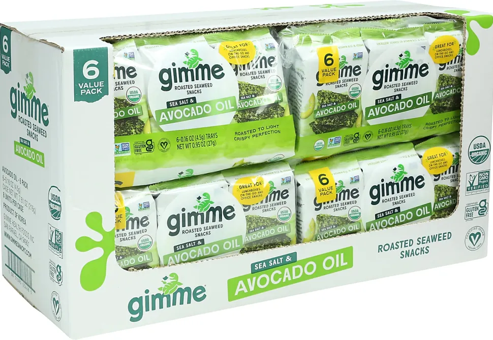 Gimme Roasted Organic Seaweed Snacks, Sea Salt Avocado Oil, 0.16 Oz, Total Qty 48