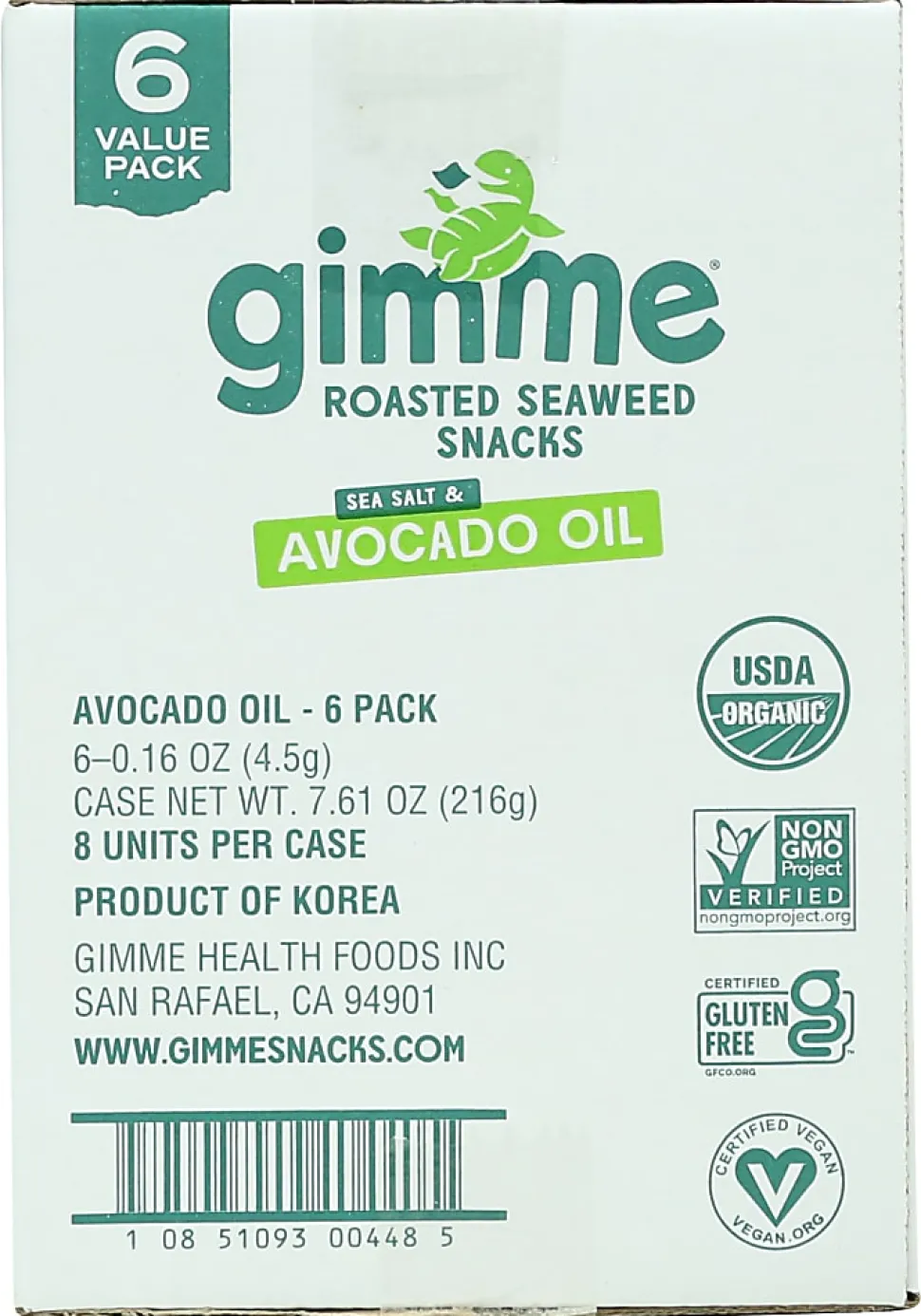 Gimme Roasted Organic Seaweed Snacks, Sea Salt Avocado Oil, 0.16 Oz, Total Qty 48