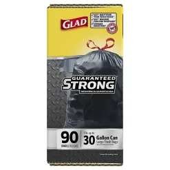 Glad® Drawstring Trash Bags, 30 Gallons, Black, Box Of 90