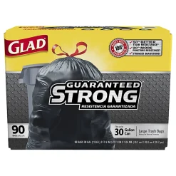 Glad® Drawstring Trash Bags, 30 Gallons, Black, Box Of 90