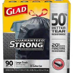 Glad® Drawstring Trash Bags, 30 Gallons, Black, Box Of 90