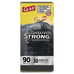 Glad® Drawstring Trash Bags, 30 Gallons, Black, Box Of 90