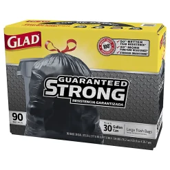 Glad® Drawstring Trash Bags, 30 Gallons, Black, Box Of 90