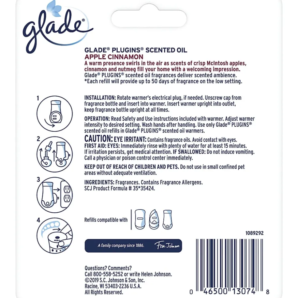 Glade PlugIns Apple Cinnamon Oil Refills, 1.3 Oz, Apple Cinnamon Scent, Carton Of 12
