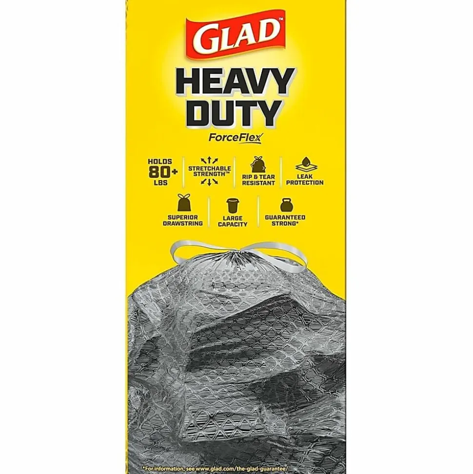 Glad® ForceFlex® Drawstring Trash Bags, 1.05 mil, 30 Gallons, Black, Box Of 25