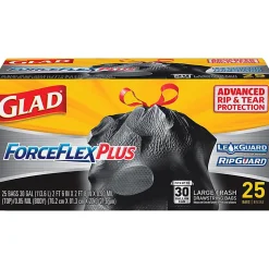 Glad® ForceFlex® Drawstring Trash Bags, 1.05 mil, 30 Gallons, Black, Box Of 25