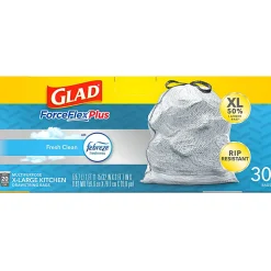 Glad ForceFlexPlus XL X, Large Kitchen Drawstring Trash Bags, Fresh Clean with Febreze Freshness, Large Size, 30 Count -  CLO78913