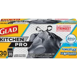 Glad ForceFlexPlus XL X, Large Kitchen Drawstring Trash Bags, Fresh Clean with Febreze Freshness, Large Size, 30 Count -  CLO78913
