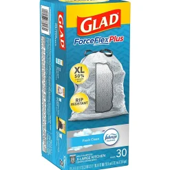 Glad ForceFlexPlus XL X, Large Kitchen Drawstring Trash Bags, Fresh Clean with Febreze Freshness, Large Size, 30 Count -  CLO78913