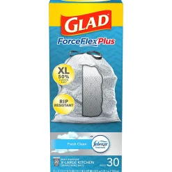 Glad ForceFlexPlus XL X, Large Kitchen Drawstring Trash Bags, Fresh Clean with Febreze Freshness, Large Size, 30 Count -  CLO78913