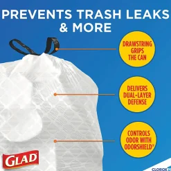 Glad ForceFlex Tall Kitchen Drawstring Trash Bags, 78526CT, 100-Pack